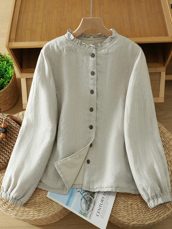 

Korean Japanese High End Ear Musoom Ruffle Collar Warm Cotton Jaet Women's New Chinese Sle Retro Simple Cotton Clothes