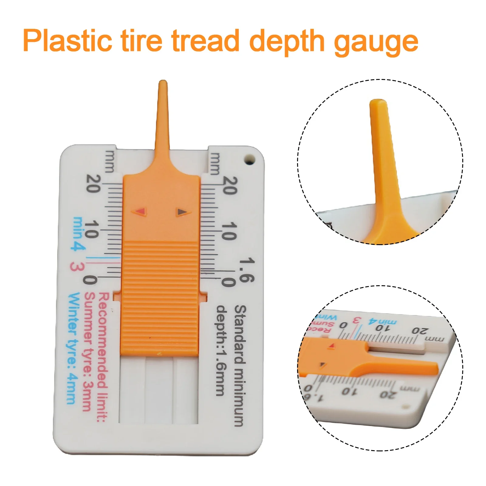 Plastic Tire Tread Ruler Gauge 0-20MM Vernier Depth Caliper Tire Car Wheel Tread Depthometer Ruler Portable