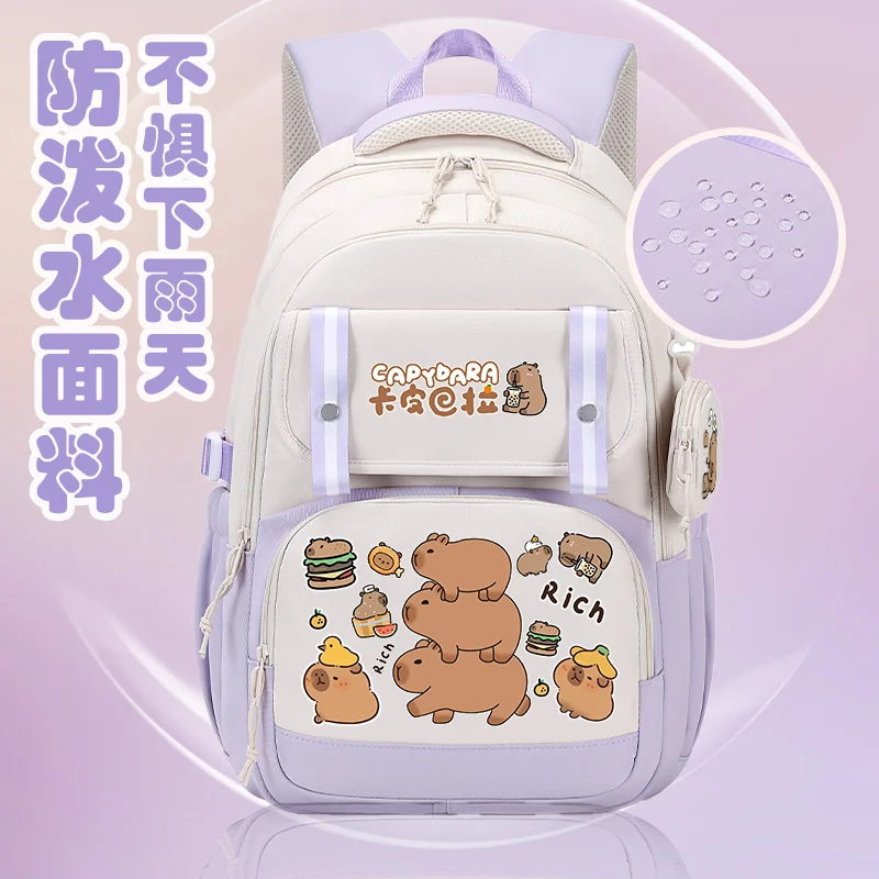 CAPIBARA-mochila escolar con estampado de dibujos animados para niñas, mochila escolar de alta capacidad, a la moda