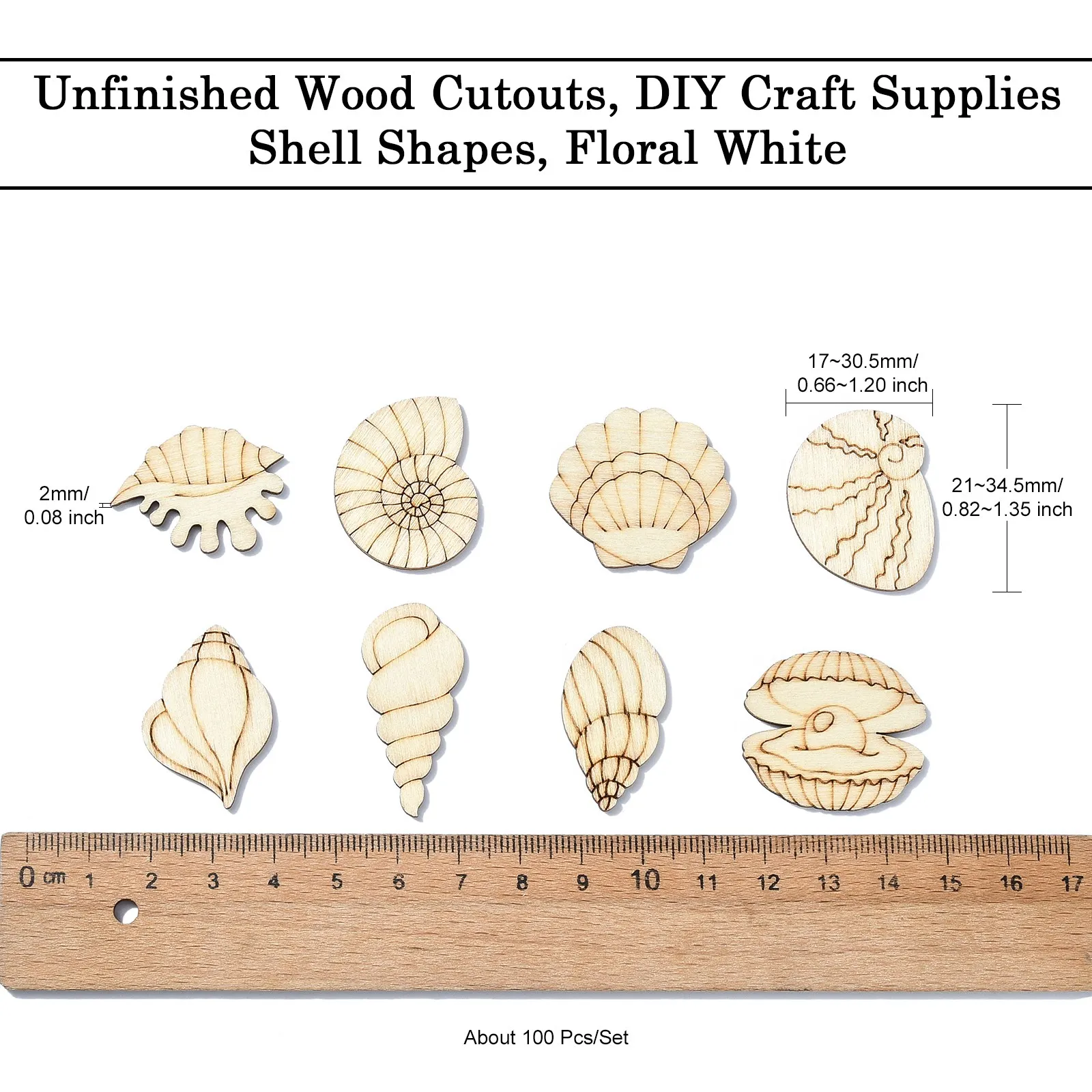 Pandahall 200Pcs Random Ocean Theme Wood Cutouts Unfinished Sea Shell Animal Blank Wooden Paint Crafts for Party Home Decor