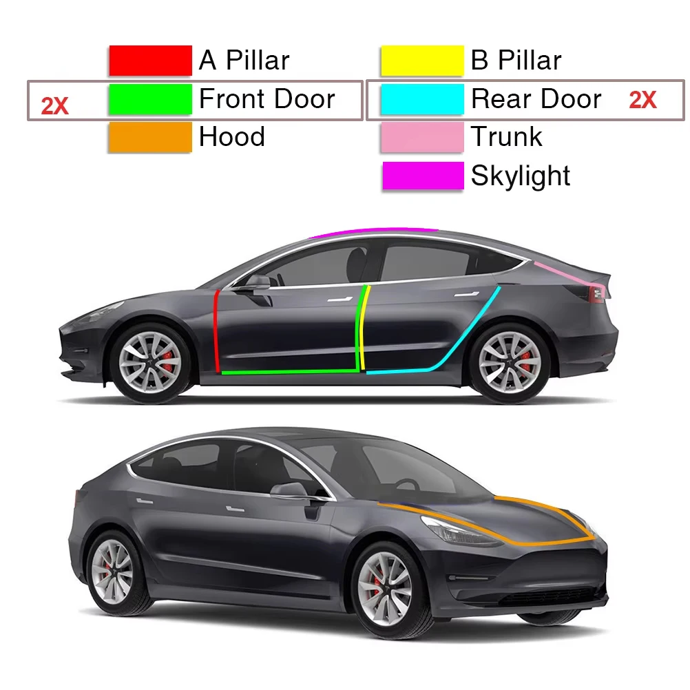 For Tesla Model 3 Y Car Door Seal Strip Kit Soundproof EPDM Rubber Weatherstrip Auto Trunk Hood Dashboard A B Pillar Sealing Set