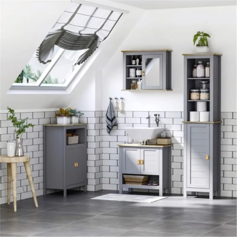 

ZK30 Space Saving Cabinet Kitchen Storage Bathroom Shelf Makeup Vanity Cabinet Bathroom Storage Cabinet-Grey