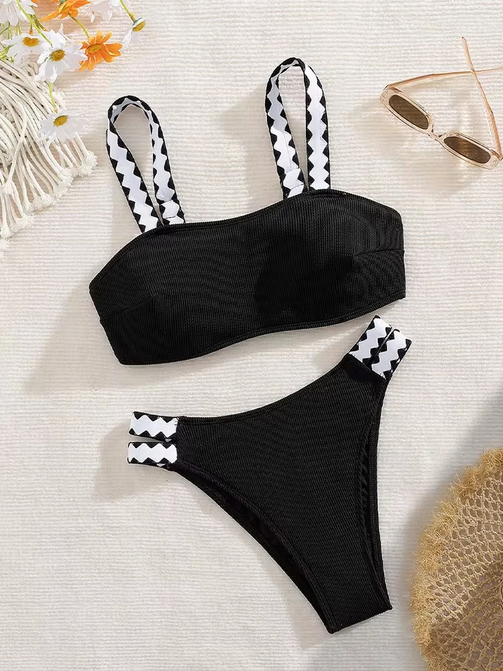 Vzvn Sexy Spaghetti Strap Contrast Color Bikinis Women Split Swimsuit Beach Bikini 2026 All Season Backless Bikinis 2 Piece Set