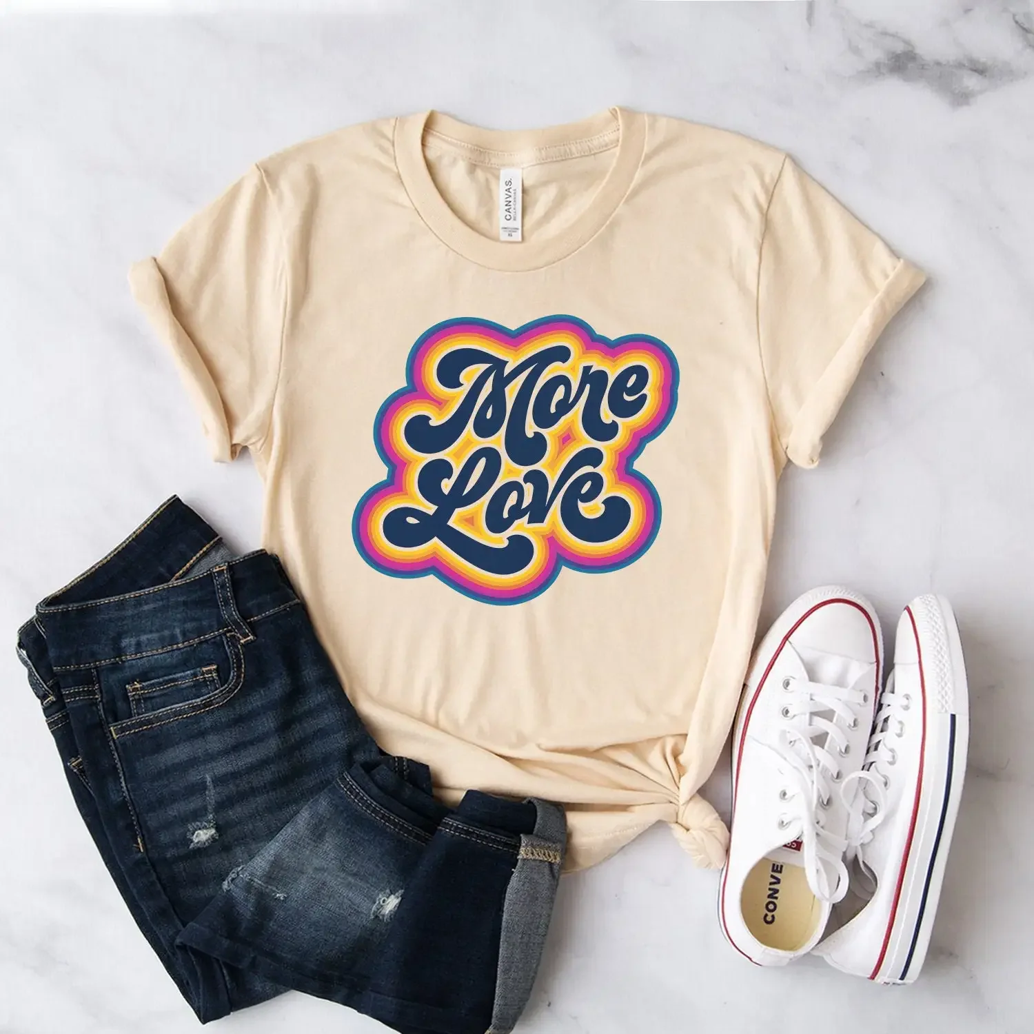 70S T Shirt Hippie Pride Rainbow More Love Spread The Gay Lgbt Softstyle