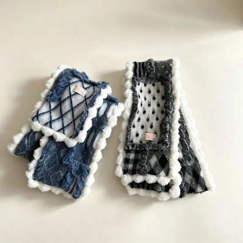 Plush-Trimmed Cold Weather Scarf with Double-Sided Styling, Thickened Faux Lambswool Fabric, and Fuller Neck Coverage 6XDA