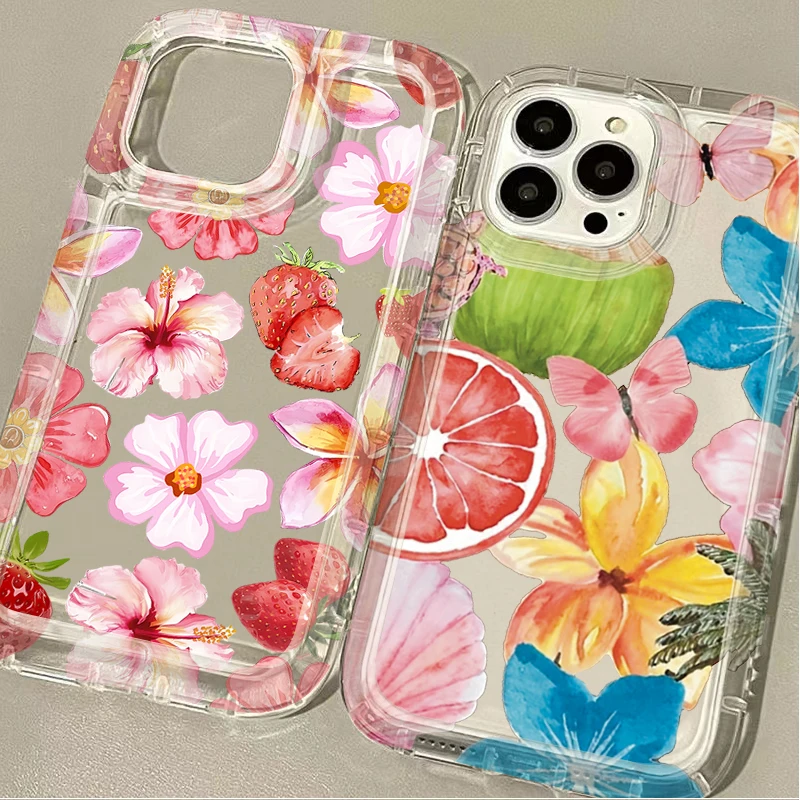 الملونة جوز الهند الأزهار تصميم واضح غطاء من السيليكون لسامسونج غالاكسي A05 A05S A53 A34 A24 A14 A13 A23 A33 A73 A32 A52 A52S A72