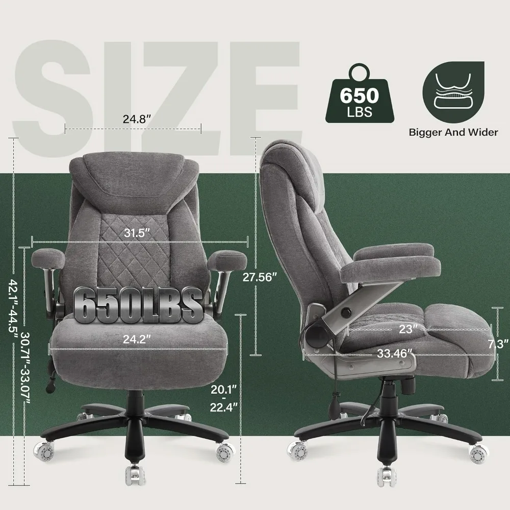 650lbs Big and Tall Office Chair with Thick Spring Cushion,5D Flip Arm Ergonomic Executive Office Chair Adjustable Lumbar Airbag