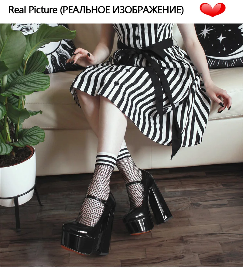Onlymaker Women Pumps Mary-Jane Platform Black Pink Chunky 16CM High Heels Ankle Strap Dress Party Hoof Heel Plus Size Shoes