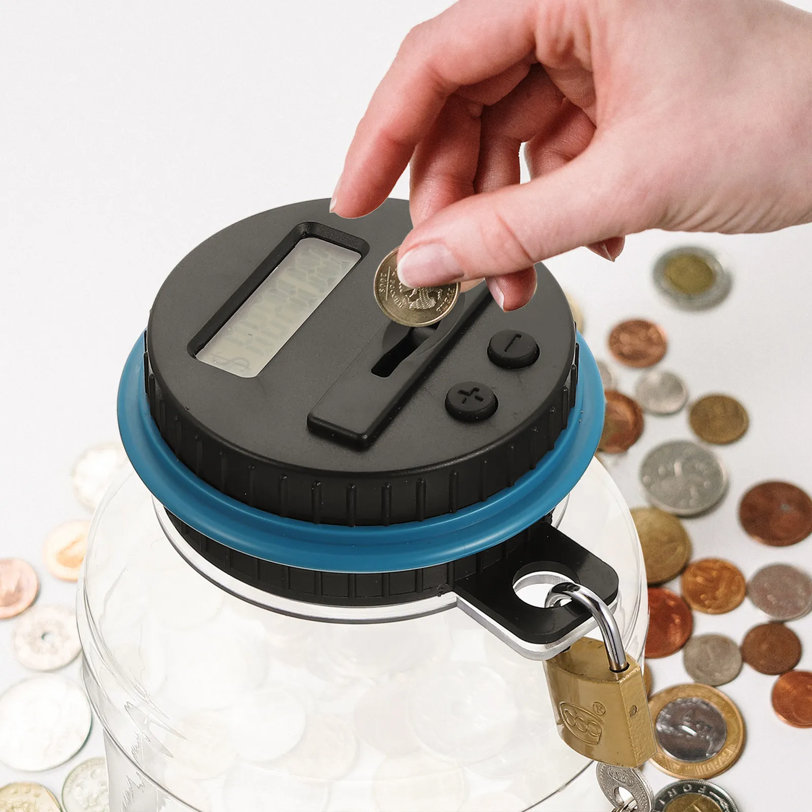 Digital Display Counts Piggy Bank Electronic Money Box Transparent LCD Screen Coin Deposit Saving Pot Lock Bucket Shaped