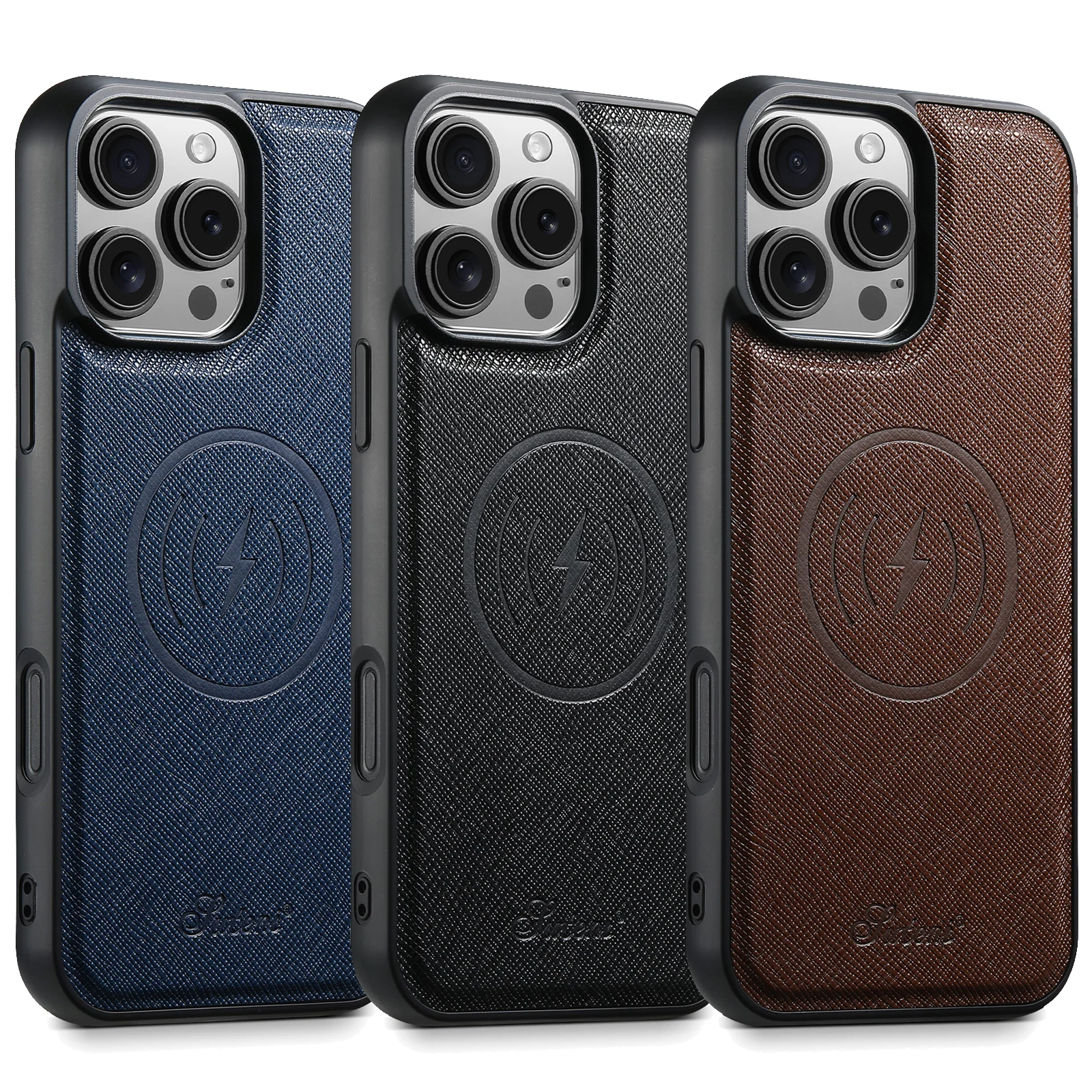 SUTENI Kabelloses Lade-Handygehäuse, Matte Textur, Luxuriöses Kunstleder, Magnet, für iPhone 18 Pro Max 17 Air 16 Plus 15 14 13 12