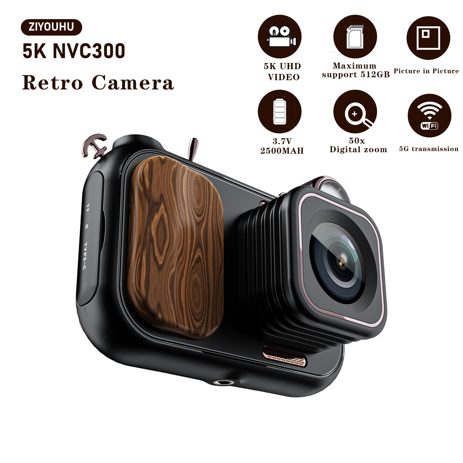 

Винтажная цифровая камера NVC300, видеокамера 5K UHD WIFI 50X Zoom 96MP 500M, инфракрасное ночное видение, монокулярный телескоп для кемпинга