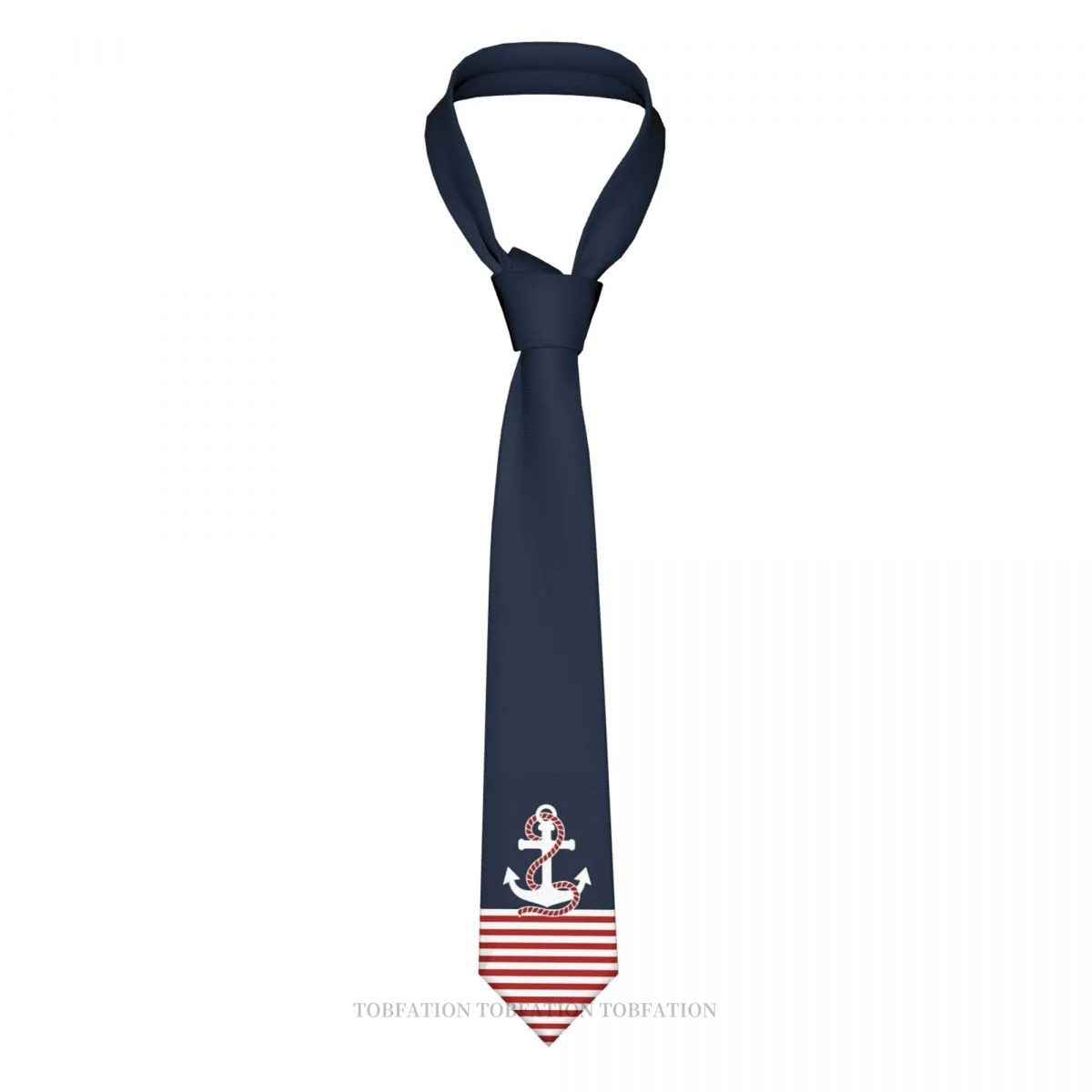 Nautical Red White Stripes And Red Nautical Anchor New 3D Printing Tie 8cm Wide Polyester Necktie Shirt Accessories Decoration