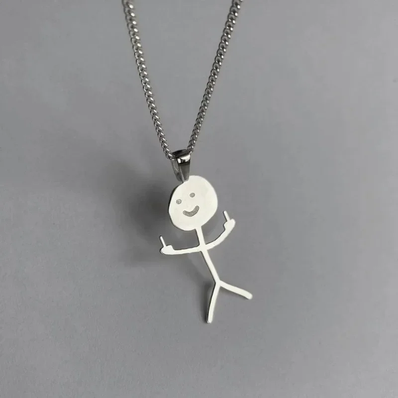 Cute Doodle Stainless Steel Keychain Middle Finger Stickman Men Pendant Keyring Car Bag Key Chain Jewelry Couples Gift