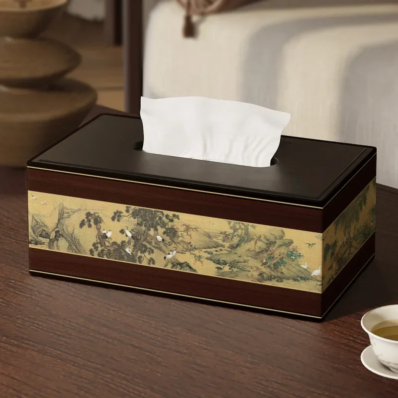 New Chinese-Style Wooden With Lid For Living Room, Bedroom, Bathroom, Offering A Light Luxury High-End Feel, Integrated Tissue