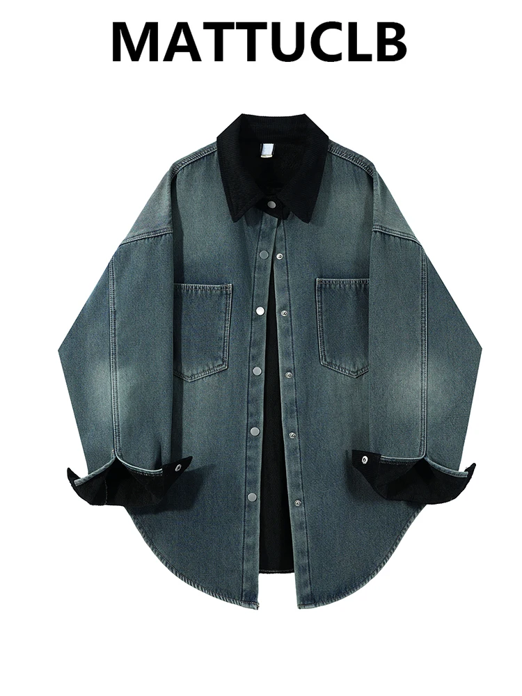 

2025 Autumn Winter Women Denim Coat Tomboy Cowboy Jacket 2000s Y2k American Vintage Corduroy Patchwork Outwear Oversize New In