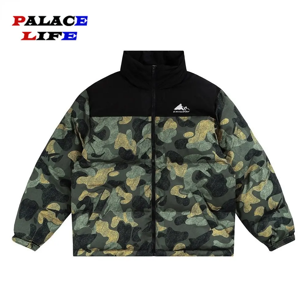 Men\'s Winter Warm Parka Jacket Coat Splicing Camouflage Vintage Hip Hop Harajuku Padded Puffer Jacket Oversize Men Clothing