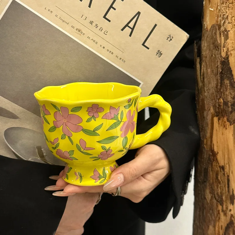 

High-value Floral Ceramic Mugs for Girls Cute Drinking Cups, Office Coffee Cups Birthday Gifts for Girlfriends Mugs Coffee Cups