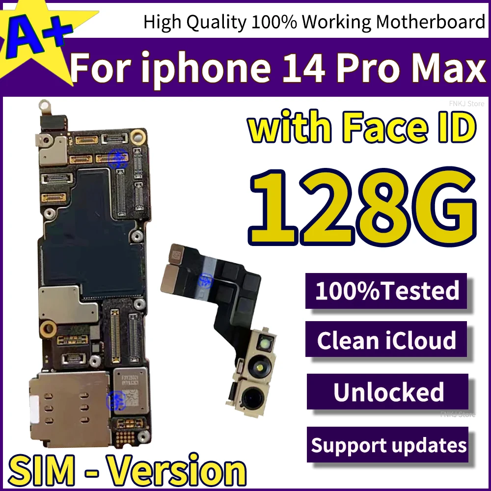 Fully Tested Authentic For iPhone 14 Pro Max Good Working Unlocked Motherboard With Face ID Unlocked Clean ICloud Board No ID