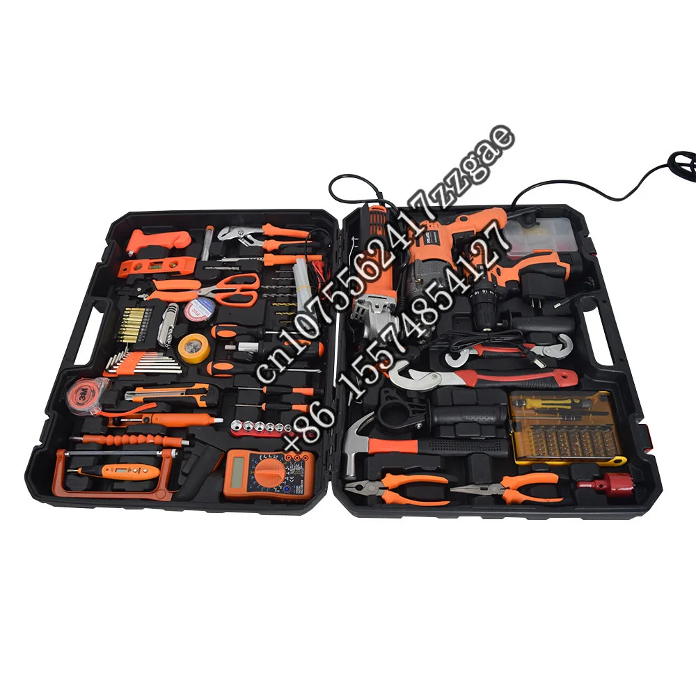 Hot selling combination set contains lithium-ion drill, electric drill and angle grinder 33-piece home tool kit