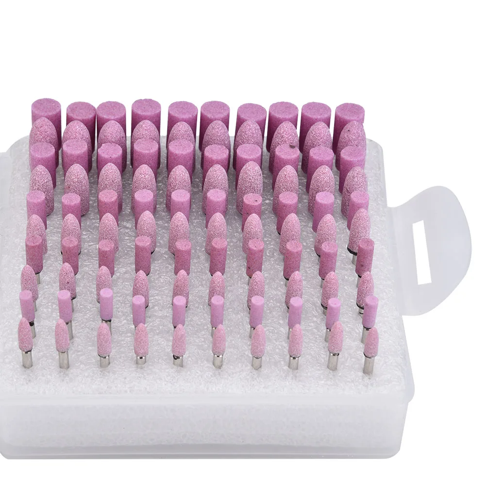 

100Pcs Polishing Stone Head Grinding Wheel Burr Bit for Grinder Pink Shank Diameter 3mm