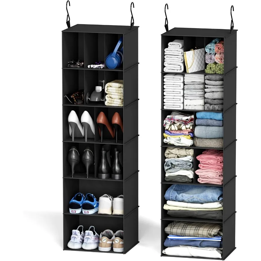 

2 Pack Hanging Closet Organizer and Storage with Dividers 24 Compartments Hanging Shoe Shelves for Closet Wardrobe RV Garment R