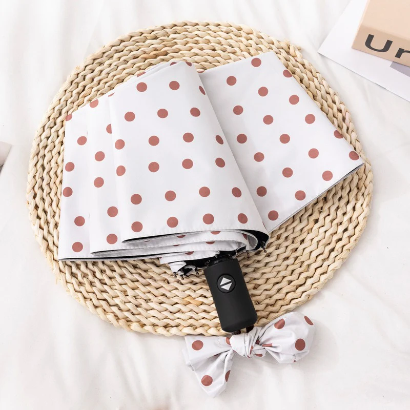 بسيطة وأنيقة نقطة موجة أبيض وأسود الثلاثي أضعاف مظلة ظلة صغيرة مظلة أوتوماتيكية بالكامل الأشعة فوق البنفسجية مظلة ظلة