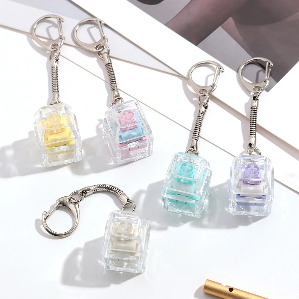 Keyboard Fidget Toys Crystal Keycap Keychain No Light Stress Relief Fingertip Gadget Decompression Toys Clicker Fidget Toy
