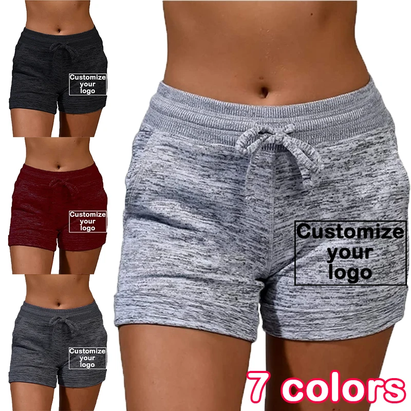 Women\'s sports shorts yoga pants casual sports high waisted drawstring elastic shorts customize your logo shorts beach shorts