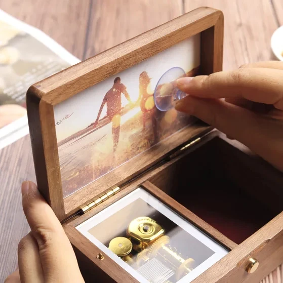 Ever Bright Custom DIY Photo Print Wood Jewelry Music Box Sankyo Movement for Christmas Valentine's Birthday Gift