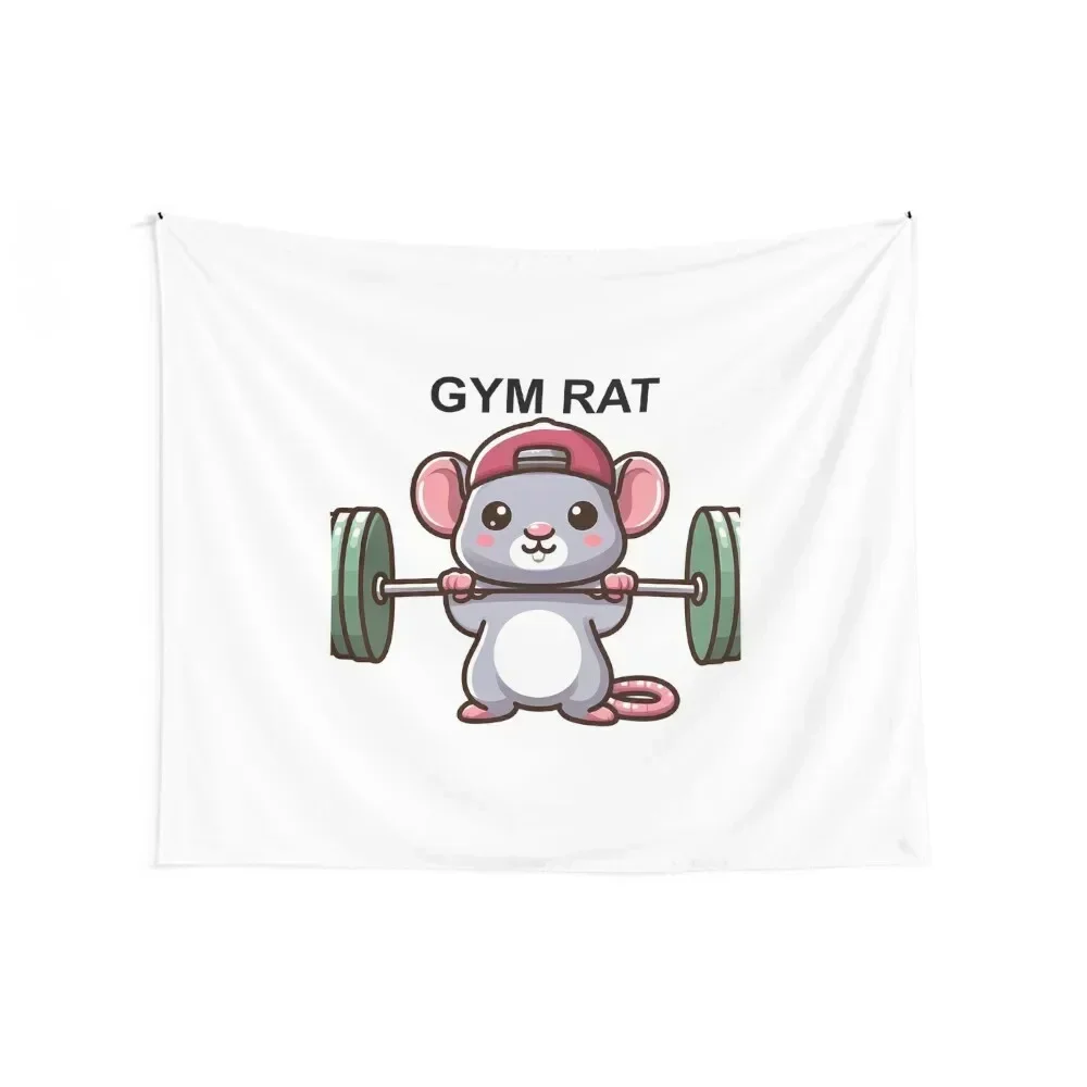 

Cute Rat with GYM RAT logo Lifting Barbell Tapestry Outdoor Decor Bed Room Decoration Wall Decor Tapestry