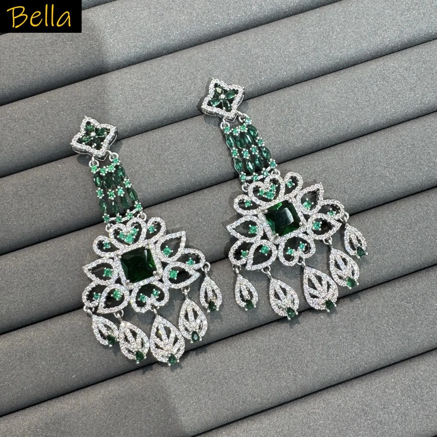 

unique cubic zirconia earrings women luxury jewelry gala event party dangling earrings Chinese style blue green fushia yellow