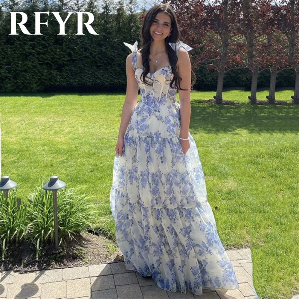 

RFYR Spaghetti Strap Prom Dress Sweetheart Flower Celebrity Dresses Women's Evening Dress Beach Sweep Train Formal Gown 프롬 드레스