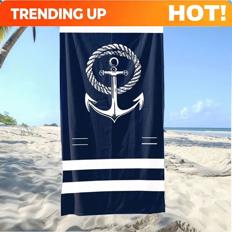 Customize Navy Blue Beach Towel with Anchor and Rope Design: Your Ultimate Beach Essential! Suitable for towels, bath towels, be