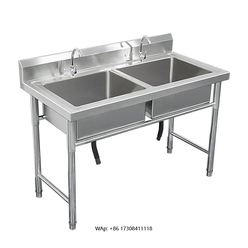 Commercial 304 Stainless Steel Sink Single/Double/Three Bowl for School Kitchen Canteen Dishes Vegetable Washing Disinfection