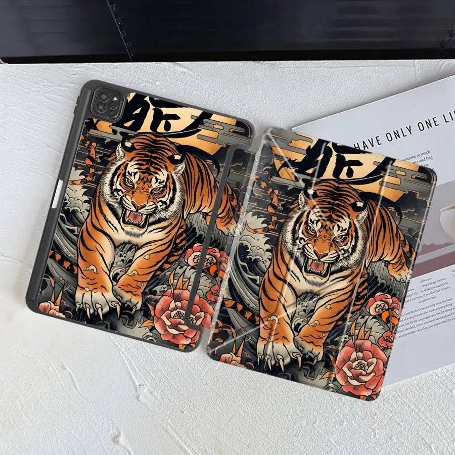Cool Tiger Holder Cover Tablet Case For iPad Pro 2025 Air 4 5 M3 M2 1 2 M4 11inch Pro 11th 10th 9th 8th 7th 12.9inch Mini 6 7