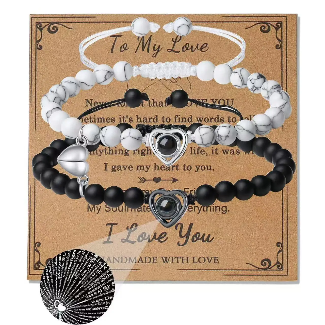 

Black Matte Crystal Photo Projection Bracelet,Custom Picture Stainless Steel Zircon Couple Bracelets,Christmas Valentine