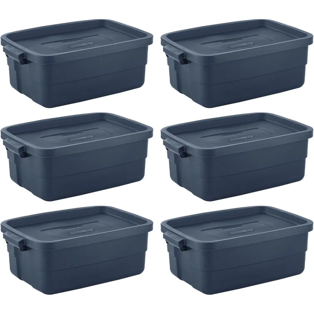 

Roughneck️ 10 Gallon Storage Totes Durable Stackable Storage Containers with Snap Tight Lids for Organization