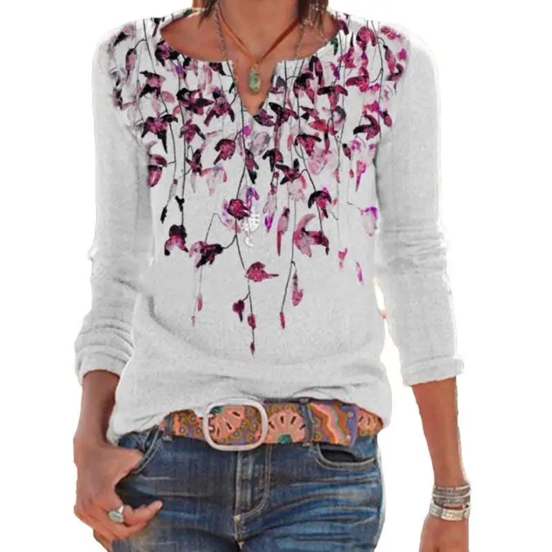 Dames Le bedrukt lang Sve T-shirt Street Sle losse pasvorm polyester spandex mix bloemenpatroon top voor dames