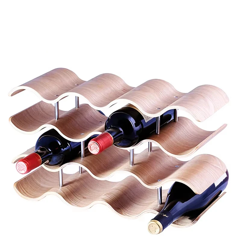 DEOUNY Home Hotel Bar Wooden Wine Bottle Holder Creative Wavy Solid Wood Wine Rack 2/3/4 Layers Barware