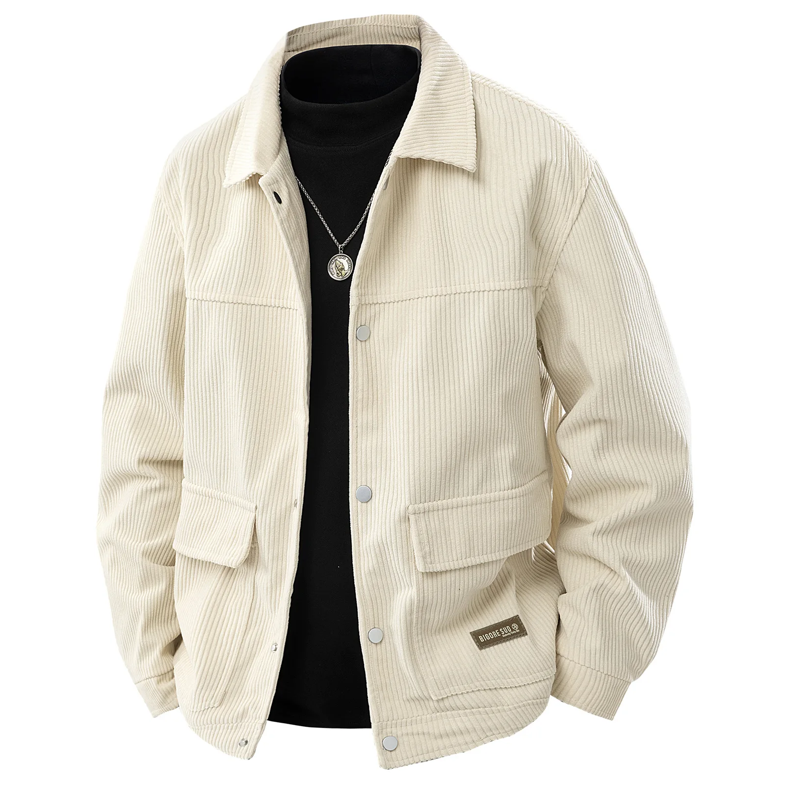 

Autumn Man Coat Simple Solid Color Turn Down Collar Male Cargo Coat Single-breasted Long Sleeve Pocket Men Outerwear