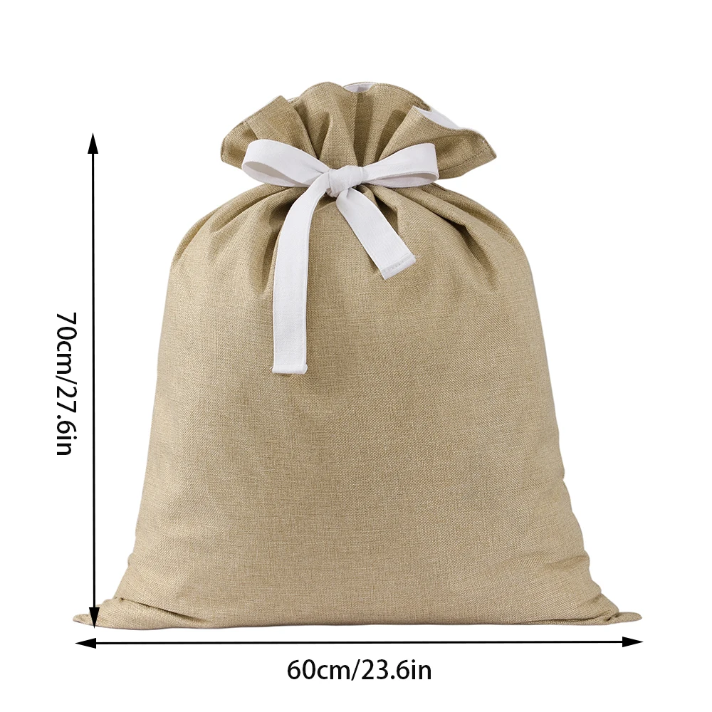 Christmas Gift Bags For Kids Natural Linen Canvas Drawstring Candy Bag Storage Bag For Present Xmas Decor