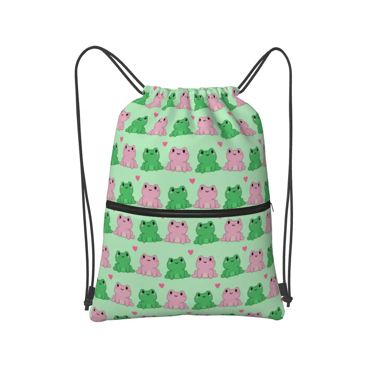

Two Frog Love Heart Cartoon Backpacks Portable Drawstring Bags Sports Bag Book Bags for Man Woman Students