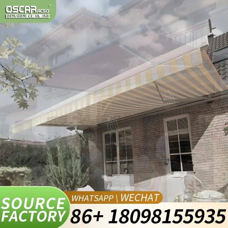 s Motorized Outdoor Awning Modern PVC LED Light Acrylic Frame Fabric Roof for Gardens Patios Backyards Retractable Awning
