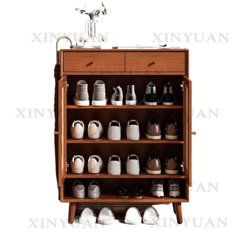 Shoe Cabinet – Solid Wood Rattan Simple Modern Japanese Style | Large-Capacity Storage for Home Entrance Foyer