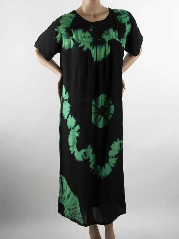Short sleeve 100% Cotton fashion ladies African Tie die summer batik dress green SAMIRAA with head scarf coverchief