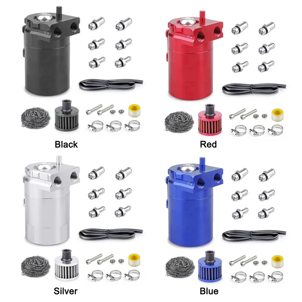 Polish Engine Air Oil Separator with Air Filter Breather Fittings Tank Reservoir Kit Engine Polish Baffled Car Oil Catch Can Kit - view 3