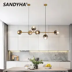 Modern Luxury Chandeliers LED Glass Ball Gold Lamp Scandinavian Table Dining Room Nordic Style Ceiling 220v Pendant Lights Sets