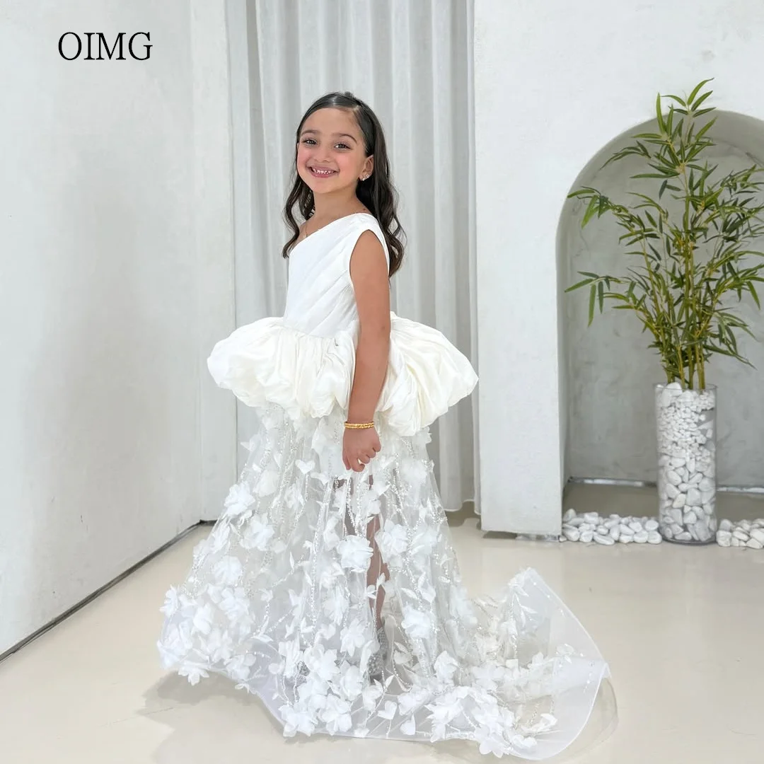 

OIMG One Shoulder 3D Flower Girl Dresses Ball Wedding Party Dress Floor Length Birthday Dress Vestido de niña Customized