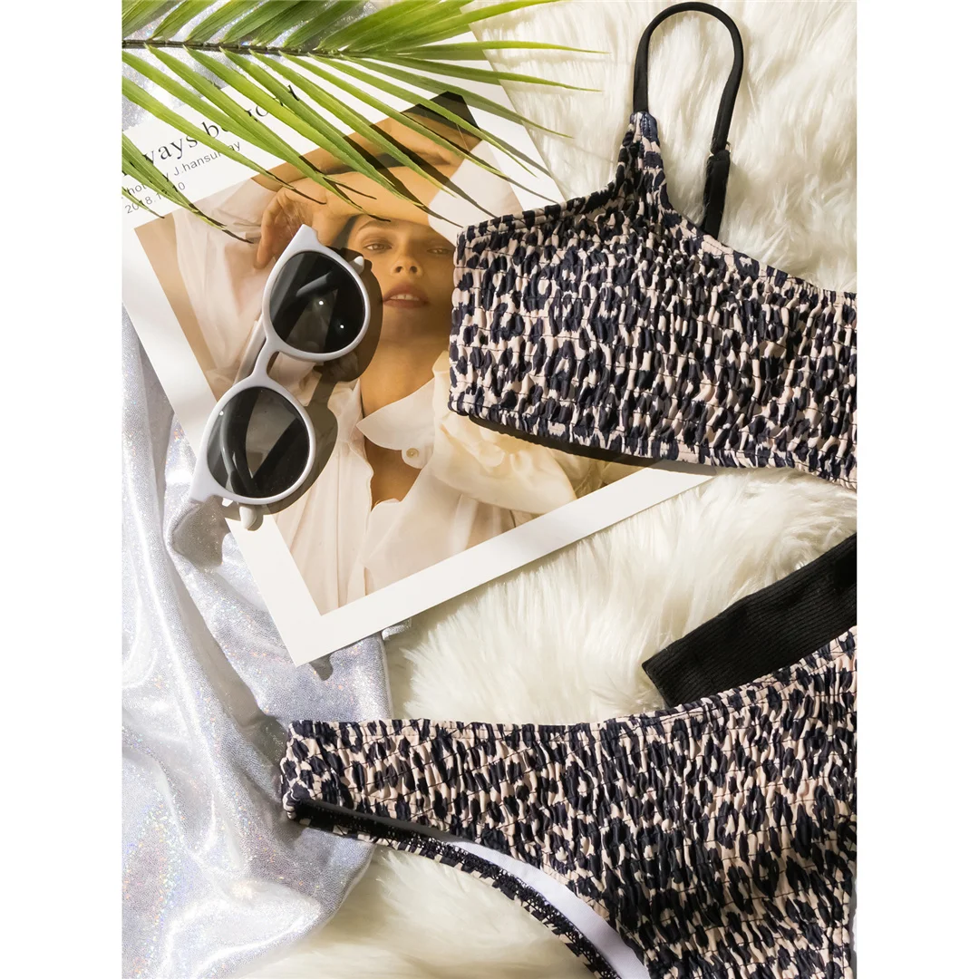 Leopardmuster, geraffter, brasilianischer Bikini, Damen-Badeanzug, zweiteiliges Bikini-Set, Badebekleidung, Badeanzug, Modell V5618. – Detail 18