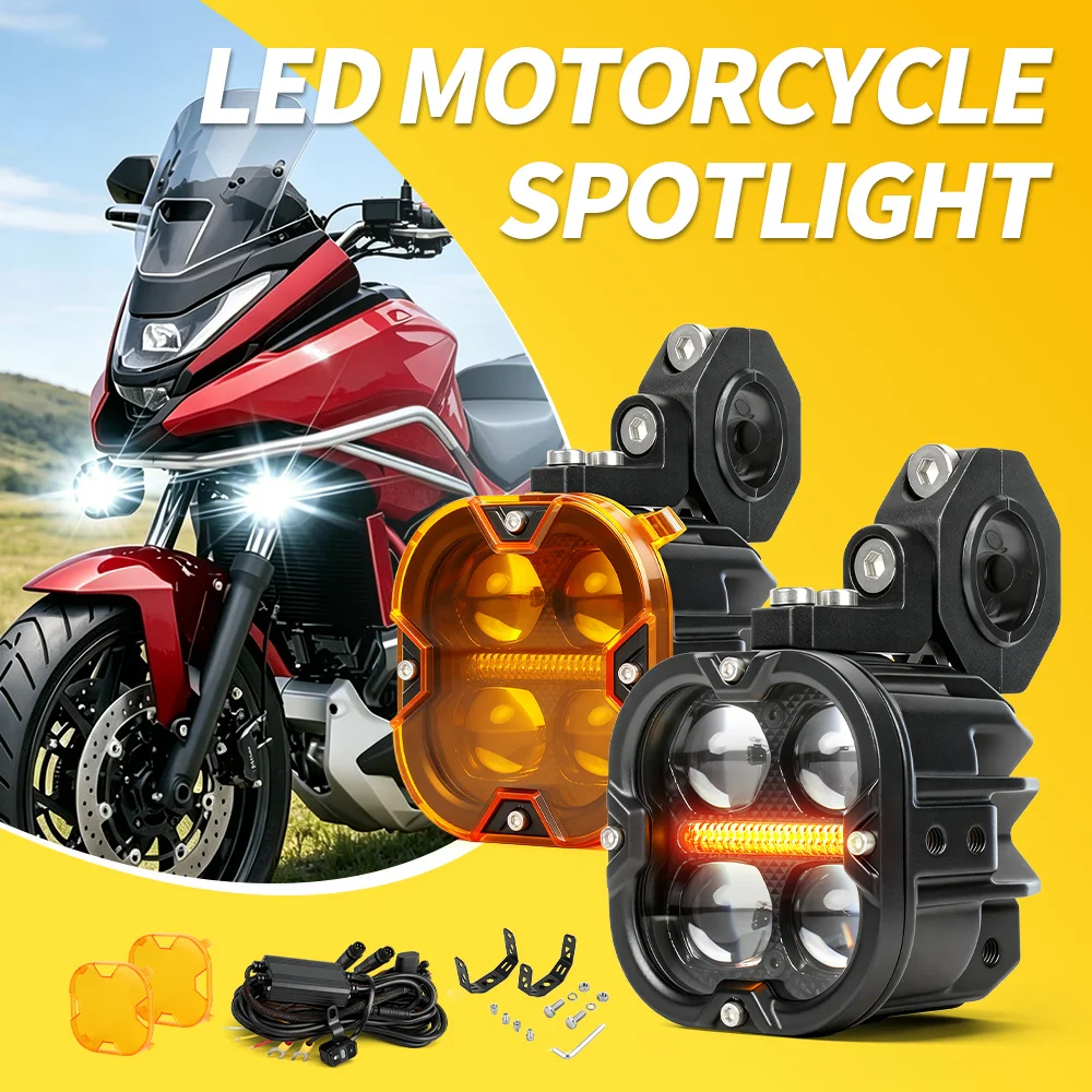MGLLIGHT Pair 320W Additional LED Motorcycle Headlights White Amber High Low Beam Strobe Model For BMW R1200GS F850GS F750GS F 850GS 750GS 1250GS GS LC Adventure offroad use
